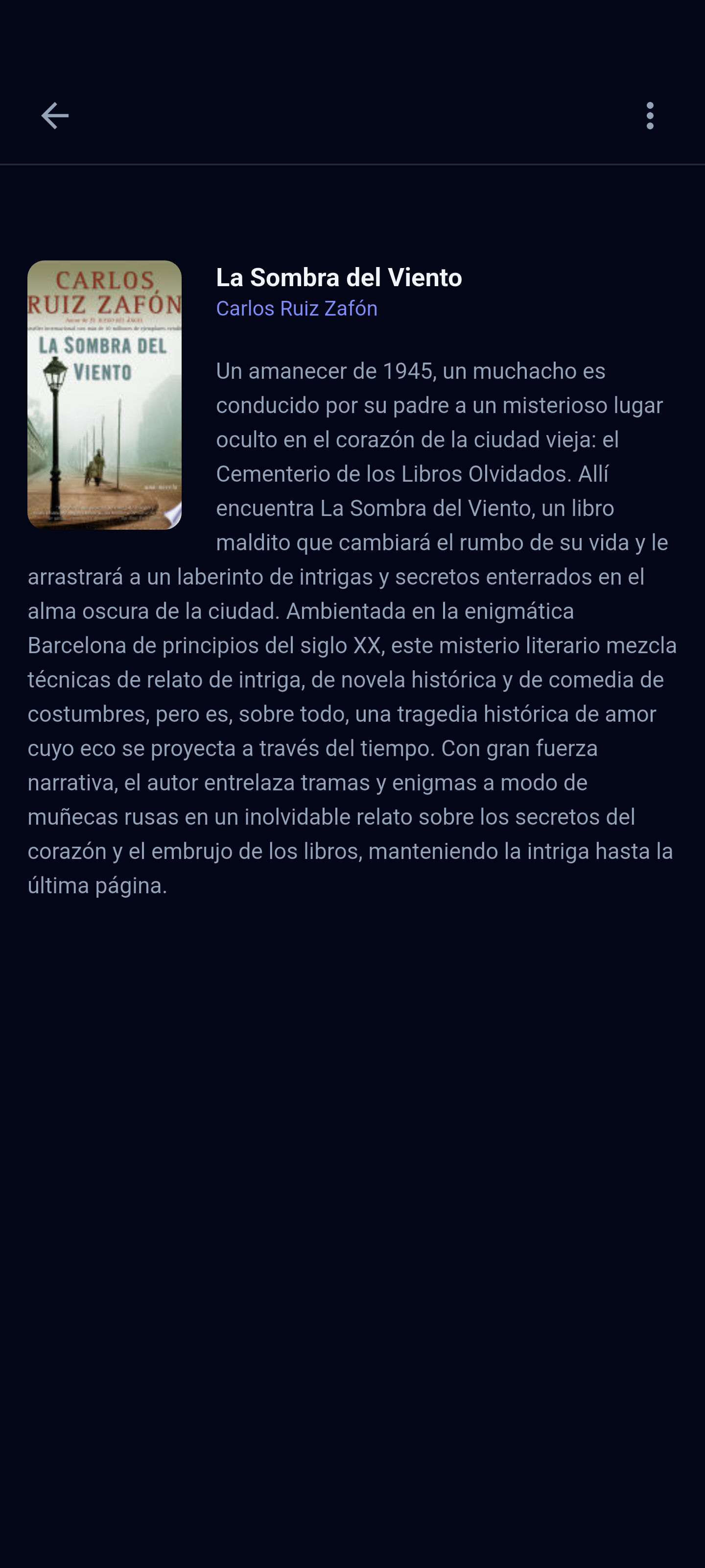 Detalle de un libro con descripción, idioma y páginas en Versora